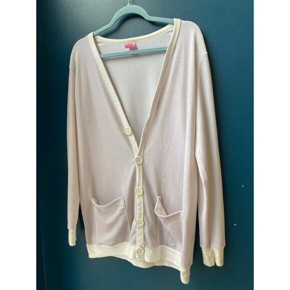 American Apparel Cali Sun Fun Sparkly Velvet Long Cardigan Sweater Pockets M/L - Picture 1 of 4